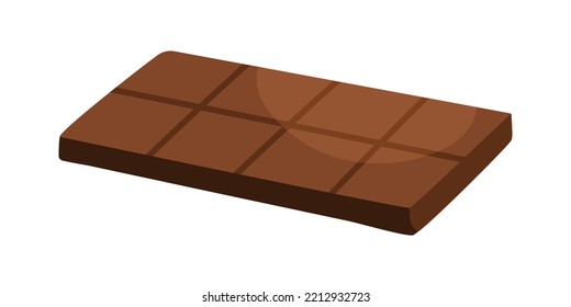 Dark bitter chocolate bar. Sweet cocoa and sugar product. Bittersweet choco piece. Confectionery, dessert from cacao. Flat graphic vector illustration isolated on white background