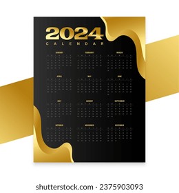 dark black 2024 event planner calendar layout with premium touch vector