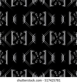 Dark black 3d seamless pattern. Monochrome modern background. Yin yang  decorative symbols. Vector design.Feng shui pattern.