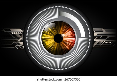 dark black abstract background. circles of glowing pixels, concentric circles. vector illustration. digital. Light Technology for computer graphic website internet. circuit. orange eye