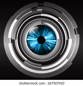 dark black abstract background. circles of glowing pixels, concentric circles. vector illustration. digital. Light Technology for computer graphic website internet. circuit. blue eye