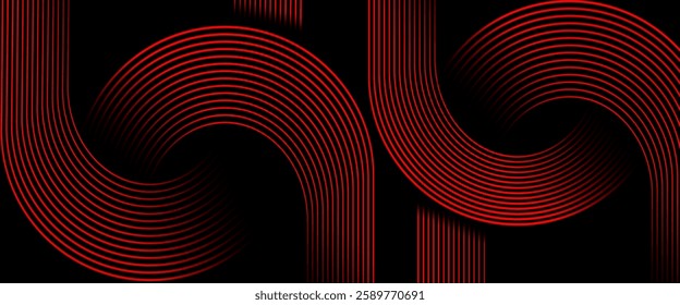 Dark black abstract background with geometric glowing curve lines vector illustration eps10. Dynamic shapes composition design pattern. Perfect for modern projects,basktop wallpaper, business.