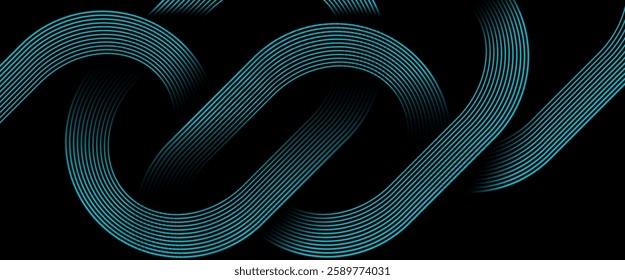 Dark black abstract background with geometric glowing curve lines vector illustration eps10. Dynamic shapes composition design pattern. Perfect for modern projects,basktop wallpaper, business.