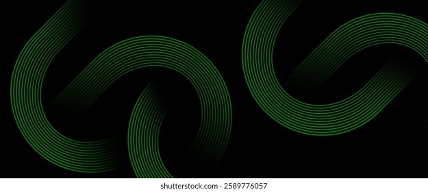 Dark black abstract background with geometric glowing curve lines vector illustration eps10. Dynamic shapes composition design pattern. Perfect for modern projects,basktop wallpaper, business.