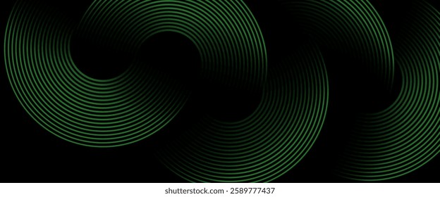 Dark black abstract background with geometric glowing rounded shapes vector illustration eps10. Dynamic shapes composition design pattern. Perfect for modern projects,basktop wallpaper, business.