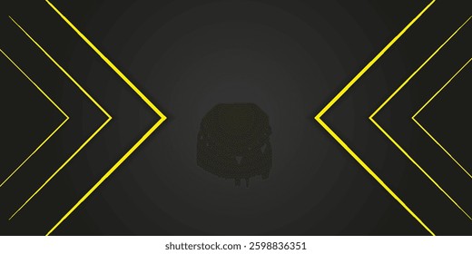 Dark Black Abstract Background with Glowing Yellow Arrow Lines for Technology, Showing Futuristic Concept with Modern Glossy Yellow Geometric Lines Design, suitable for flyer, cover, poster, website