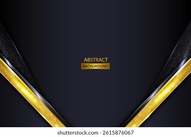 Dark Black Abstract Background With Gold Metalic Diagonal Shapes Vector Illustration. Modern Black With Golden Shapes with lines golden glowing. Vector illustration