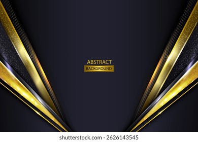Fondo Abstractas Negro Oscuro Con Ilustración vectorial De Formas Diagonales Metálicas Doradas. Moderno Negro Con Formas de oro con líneas doradas brillantes. Ilustración vectorial