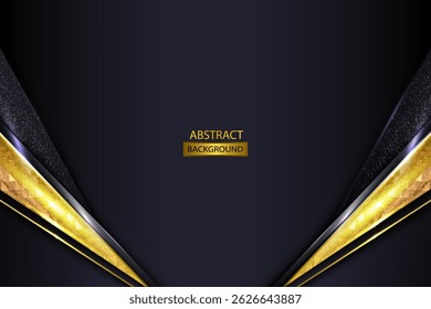 Dark Black Abstract Background With Gold Metalic Diagonal Shapes Vector Illustration. Modern Black With Golden Shapes with lines golden glowing. Vector illustration