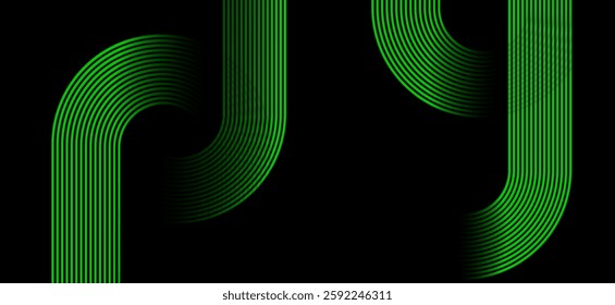Dark black abstract background with green  colour geometric glowin curve lines Dynamic shapes composition design background vector illustration. Futuristic Luxury pattern design background. Eps10.