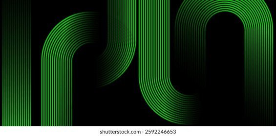 Dark black abstract background with green  colour geometric glowin curve lines Dynamic shapes composition design background vector illustration. Futuristic Luxury pattern design background. Eps10.