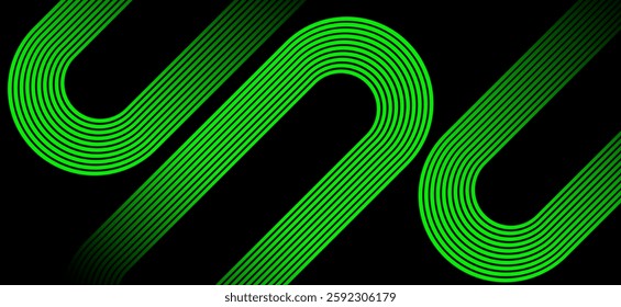 Dark black abstract background with green  colour geometric glowin curve lines Dynamic shapes composition design background vector illustration. Futuristic Luxury pattern design background. Eps10.