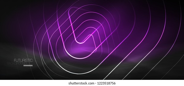 Dark black abstract background with neon colors and lines, vector design