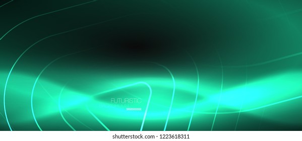 Fondo abstracto negro oscuro con colores y líneas de neón, diseño vectorial