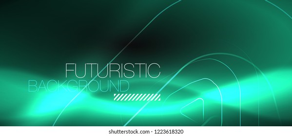 Dark black abstract background with neon colors and lines, vector design