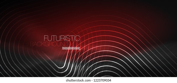 Dark black abstract background with neon colors and lines, vector design