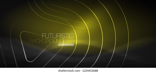 Dark black abstract background with neon colors and lines, vector design