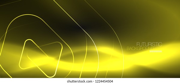 Dark black abstract background with neon colors and lines, vector design