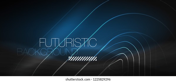Fondo abstracto negro oscuro con colores y líneas de neón, diseño vectorial