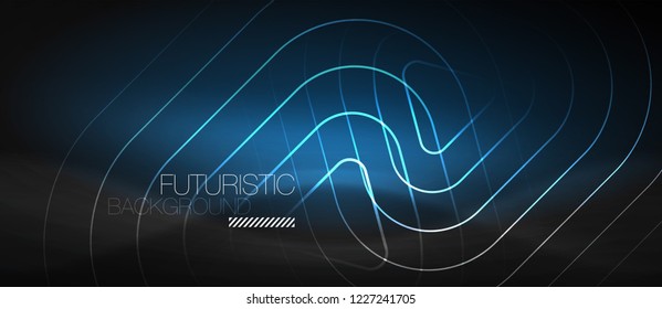Fondo abstracto negro oscuro con colores y líneas de neón, diseño vectorial