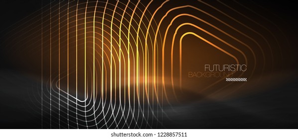 Dark black abstract background with neon colors and lines, vector design