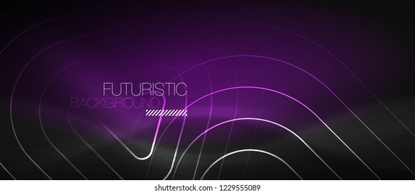 Dark black abstract background with neon colors and lines, vector design