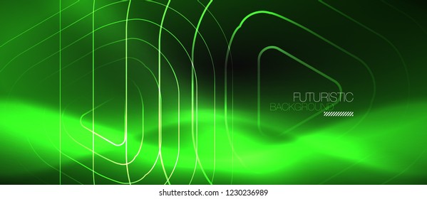 Fondo abstracto negro oscuro con colores y líneas de neón, diseño vectorial