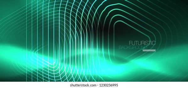 Fondo abstracto negro oscuro con colores y líneas de neón, diseño vectorial