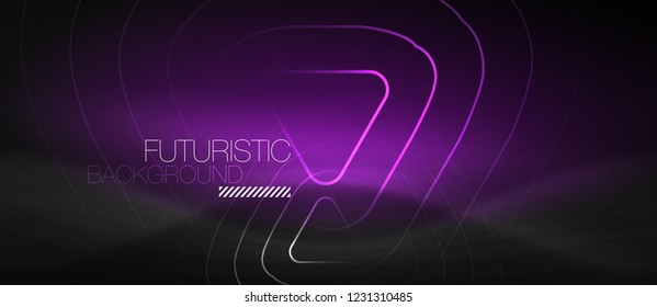 Fundo abstrato preto escuro com cores e linhas neon, design vetorial