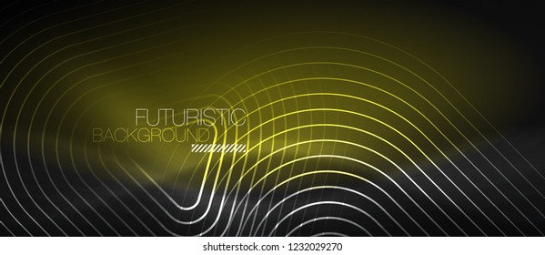 Dark black abstract background with neon colors and lines, vector design