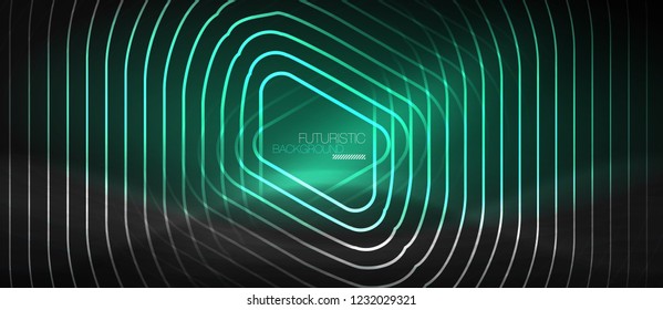 Fondo abstracto negro oscuro con colores y líneas de neón, diseño vectorial