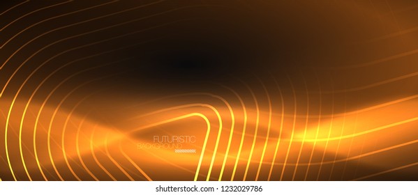 Dark black abstract background with neon colors and lines, vector design