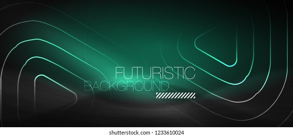Dark black abstract background with neon colors and lines, vector design