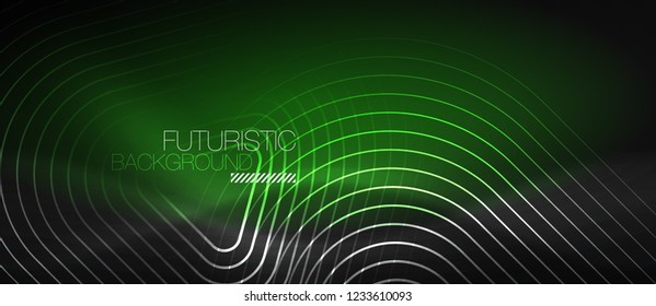 Dark black abstract background with neon colors and lines, vector design