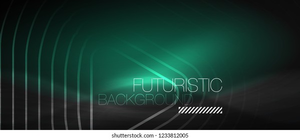 Dark black abstract background with neon colors and lines, vector design