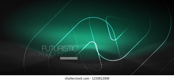 Dark black abstract background with neon colors and lines, vector design