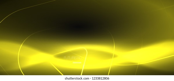 Dark black abstract background with neon colors and lines, vector design