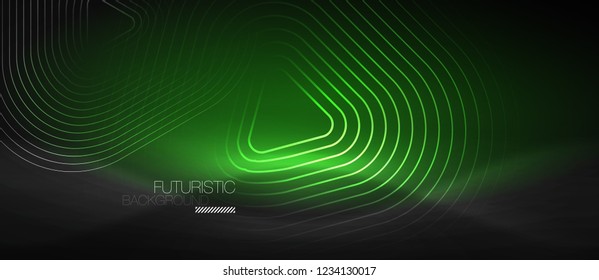 Dark black abstract background with neon colors and lines, vector design