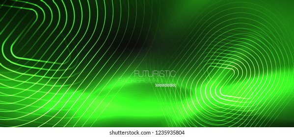Dark black abstract background with neon colors and lines, vector design