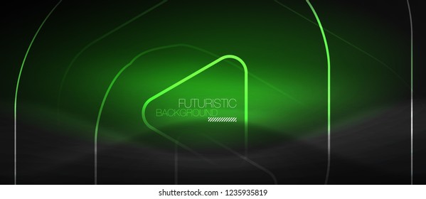 Fondo abstracto negro oscuro con colores y líneas de neón, diseño vectorial