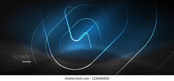 Dark black abstract background with neon colors and lines, vector design