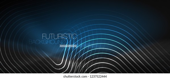 Dark black abstract background with neon colors and lines, vector design