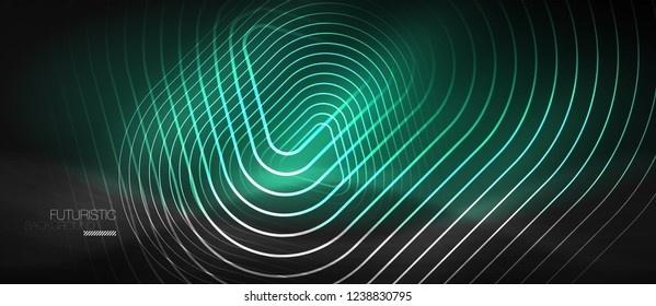 Dark black abstract background with neon colors and lines, vector design