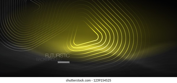 Dark black abstract background with neon colors and lines, vector design