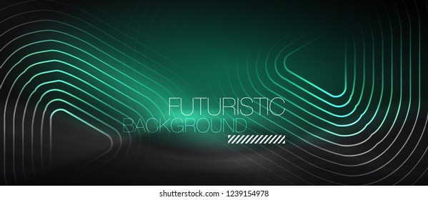 Dark black abstract background with neon colors and lines, vector design