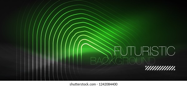 Dark black abstract background with neon colors and lines, vector design