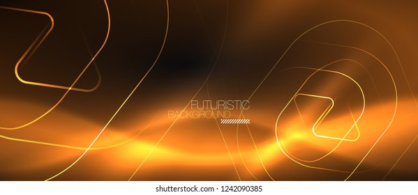 Fondo abstracto negro oscuro con colores y líneas de neón, diseño vectorial