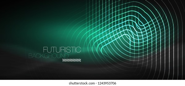 Dark black abstract background with neon colors and lines, vector design