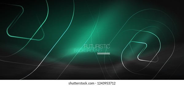 Dark black abstract background with neon colors and lines, vector design
