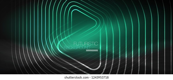 Dark black abstract background with neon colors and lines, vector design